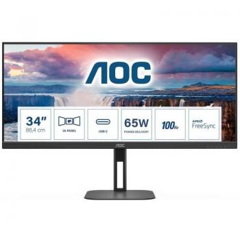 AOC U34V5C/BK 34 UltraWide QHD VA LCD Monitor, 3440 x 1440, 100Hz, FreeSync, USB-C, Multimedia Speakers, Black