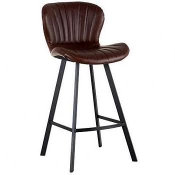 Taburete Alto con Respaldo tapizado marrón de Polipiel y Metal de 45x55x94 cm - LOLAhome
