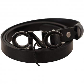 Costume National Black Leather Letter Logo Buckle Belt - 85 cm / 34 Inches