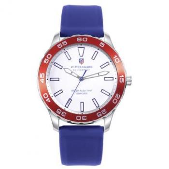 Reloj Deportivo Oficial Atlético de Madrid para Hombre - Caja de Acero y Correa de Silicona Azul 44 mm