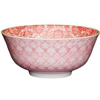 Set de 4 cuencos vintage con estampado floral y patas, cerámica rojo/rosa