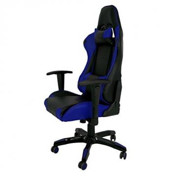 Silla de Oficina Gaming Ergonómica Juvenil Peñiscola en Piel Sintética con Cojines Cervicales y Lumbares, Color Negro y Azul