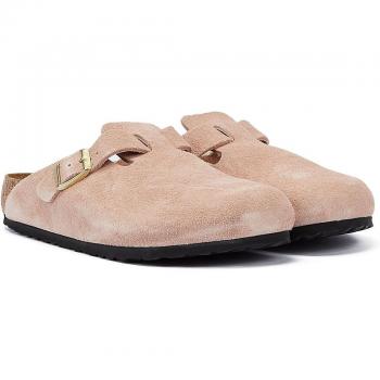 Zuecos de Ante Birkenstock Boston para Mujeres en Rosa Claro