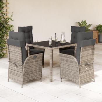 5-Piece Gray Poly Rattan Garden Dining Set with Cushions