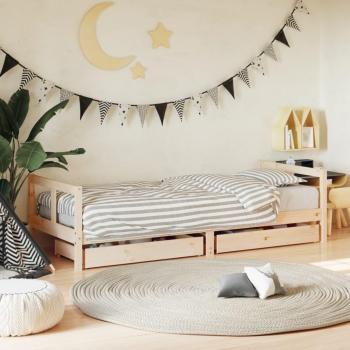 Cama para niños con cajones de madera maciza de pino 80x200 cm Marrón