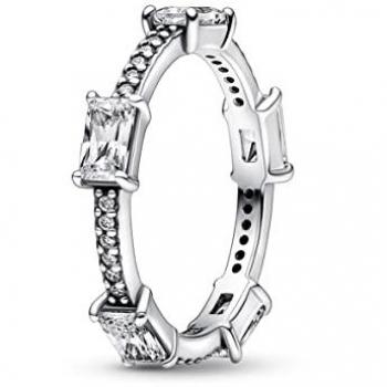 Anillo Pandora Timeless de Plata Esterlina con Barras Rectangulares y Pavé Reluciente - Talla 52