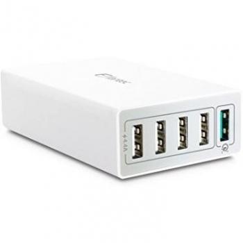 Cargador Rápido Fantec QC3-A51 de 40W con 5 Puertos USB y Tecnología Quick Charge 3.0, Blanco