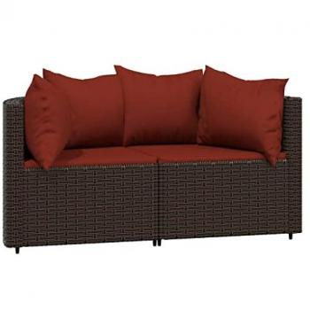 Brown Poly Rattan Garden Corner Sofa Set with Cushions - 2 Pieces