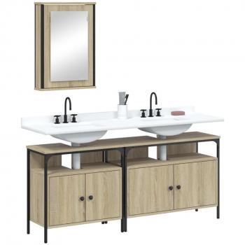 Conjunto de muebles de baño 3 piezas madera contrachapada roble Sonoma Marrón Multicapa