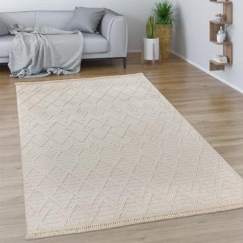 Alfombra Salon Boho Chic Dibujo Geometrico Flecos 240x340 cm, Color: Crema 7, Pelo Corto