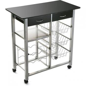 Carro de cocina Versa Leicester con ruedas, 2 cajones, botellero, verdulero con despensa y organizadores, almacenamiento de cocina, medidas (Al x L x An) 82 x 40 x 76 cm,