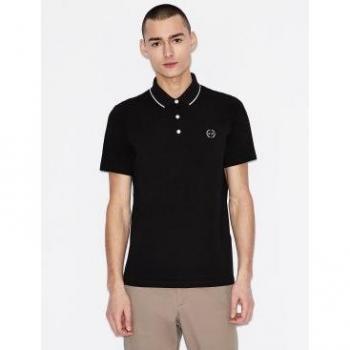 Armani Exchange Men's Regular Fit Short Sleeve Polo Shirt - Black/White/Blue