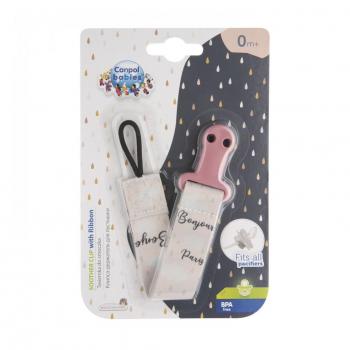 Canpol Babies Bonjour Paris Pink Pacifier Clip