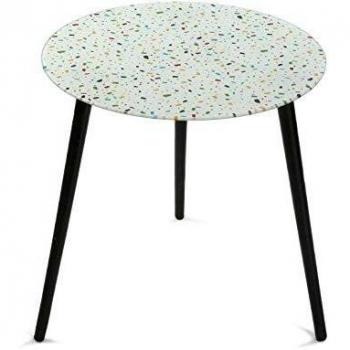 Versa 20231251 Mesa de Cristal Vivid Terrazzo, Madera, Blanco y Multicolor, 50 x 50 x 50 cm