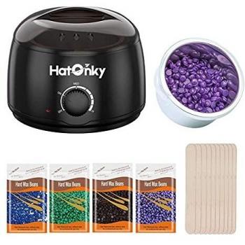 Calentador de Cera Eléctrico, Hatonky Kit de Depilación de Cera Profesional, calentador de cera depilatoria, 4 * 100g Paquetes Granos Cera, 10 espátulas madera
