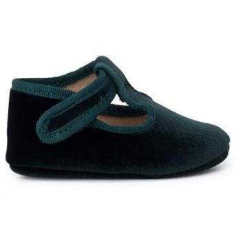 Pepitos de bebé niño de terciopelo con cierre adherente - Talla 18 en Color Verde