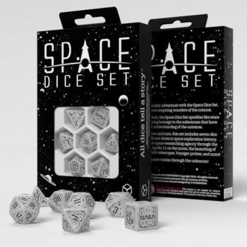 Set de Dados Espaciales Apollo - 7 Dados Poliédricos Brillantes con Grabados Negros para Juegos de Mesa y Rol