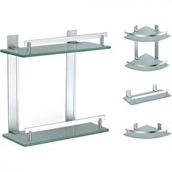MSV Estante 2 Niveles DE Aluminio Y Vidrio TABARCA 30 X 13 CM, Cromado, 30x30x13 cm