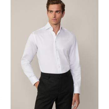 Camisa de Hombre Hackett Tailored Fit en Tejido de Espiga Blanco, Manga Larga, Algodón Clásico