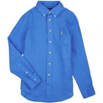 Polo Ralph Lauren - Camisa de lino azul manga larga para niño