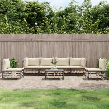 7-Piece Anthracite Poly Rattan Garden Lounge Set with Cushions
