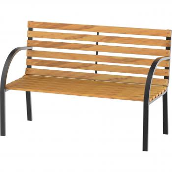 Outsunny Banco de Jardín de Madera de 2 Plazas con Respaldo y Apoyabrazos, Listones de Madera y Marco de Acero, Capacidad de Carga 220 kg, Color Natural y Negro