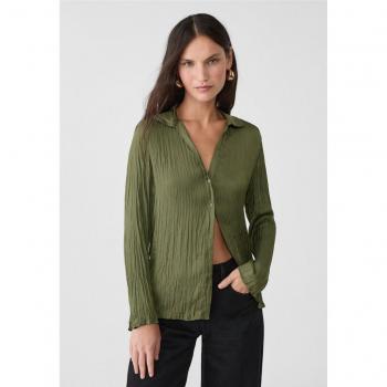 Pleated Satin Shirt - Stradivarius, Size L