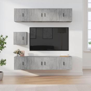 Set de Muebles para TV 7 Piezas en Color Gris Cemento, Fabricado en Madera Contrachapada