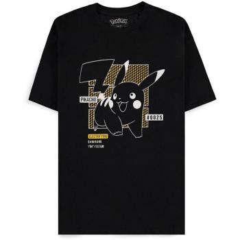 Camiseta Pokémon Pikachu Line-Art Negra Talla XXL 100% Algodón