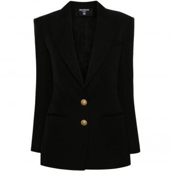 Balmain Women's Wool Single Breasted Blazer in Black | Size 38 | CF1SE055WC090PA