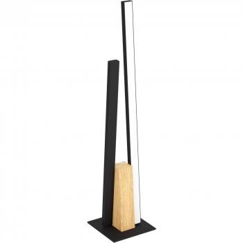 Lámpara de mesa LED Panagria, negra con detalles en madera y luz cálida integrada