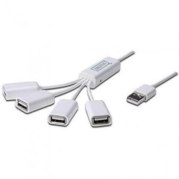 Digitus Spider Hub USB 2.0 de Alta Velocidad - 4 Puertos - 480 Mbps - Alimentación a través de USB - Modelo Slim DA-70216 - Color Blanco