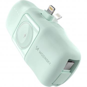 Mini Powerbank Wozinsky WF16-YLS 5000mAh 15W con cable USB-C integrado y cargador para Apple Watch - Verde