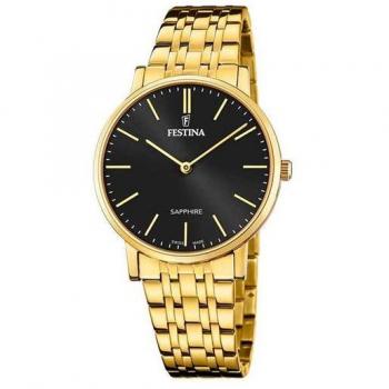 Reloj Hombre Festina F20046/5 - Reloj de acero inoxidable, caja de 42 mm, esfera azul, cronógrafo, resistencia al agua hasta 100 metros, correa de piel negra