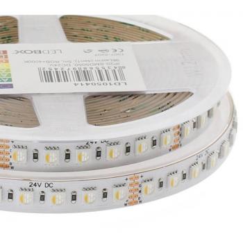 LEDBOX Tira LED SMD5050 RGB+W DC24V 5m (96Led/m 4 en 1) 115W IP20 3oZ RGB + Blanco cálido