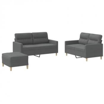 Juego de sofás 3 piezas con cojines, tela gris oscuro, incluye reposabrazos y es ideal para salón y hogar