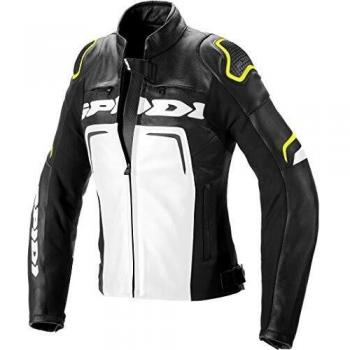 Spidi Evorider 2 - Chaqueta de piel para mujer, color negro, blanco y amarillo neón, talla 38