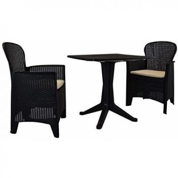 3-Piece Anthracite Plastic Rattan Garden Bistro Set