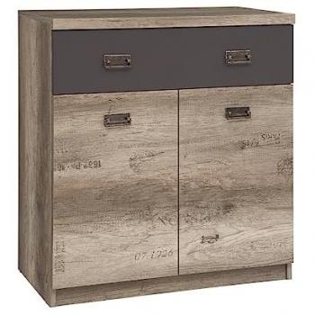 Cómoda Abel de Madera y Gris con 1 Cajón y 2 Puertas Estratificadas
