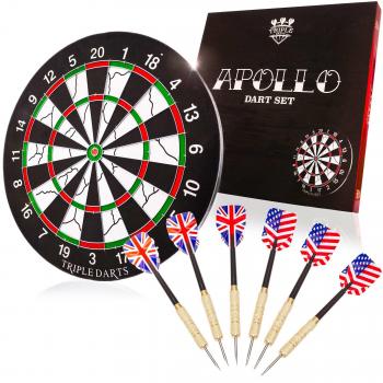 Diana | Tablero de dardos | Blanco para dardos con punta de acero »Apollo« de #DoYourDart| incluye 6 dardos con punta de acero | Apropiado para principiantes, jugadores aficionados y jugadores ambisiosos | Compuesto de papel corrugado de alta calidad y 