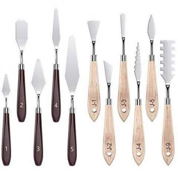 TiMOVO Juego Profesional de Cuchillos Pintados, [11PCS] Espátula de Acero Inoxidable con Asa Madera para Pintura al Acrílico Óleo