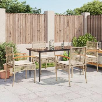 5-Piece Beige Poly Rattan Garden Dining Set with Cushions