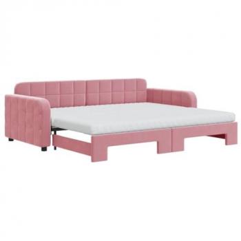 Sofá Cama Nido Terciopelo Rosa 90x200 cm con Colchón