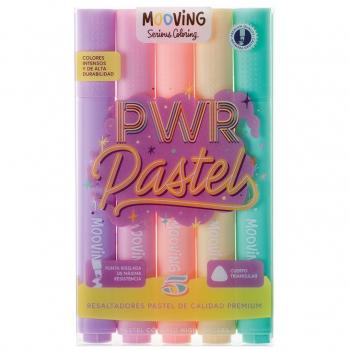 Resaltadores Pastel Mooving Serious Coloring x5 - Set de 5 resaltadores en colores pastel, tinta suave y fluida, punta fina para detalles precisos, ideal para subrayar y colorear