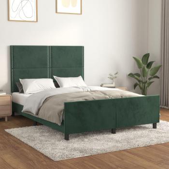 Cama solar sin colchón 140x200 cm en terciopelo verde oscuro con estructura y cabecero Vidaxl