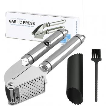 Profesional Ajo press-tiantu prensador de ajos de acero inoxidable de grado de alimentos y silicona pelador Set y negro cepillo para el ahorro de casa Chef