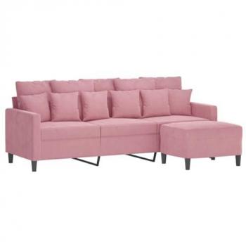 Sofá de 3 plazas con taburete de terciopelo rosa 180 cm Vidaxl Rosa