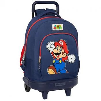 Mochila Escolar con Ruedas Super Mario World Azul Marino 33 x 45 x 22 cm, Compacta, Extraíble, Ideal para Niños de Diferentes Edades, Cómoda y Versátil, Calidad y Resistencia