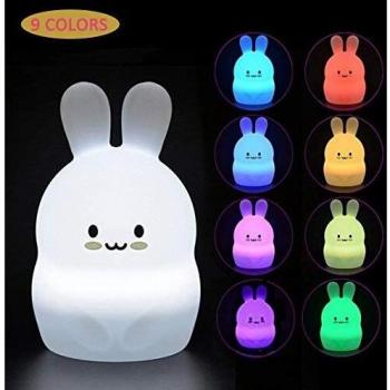 Luz colorida de la noche Conejo y oso lindos Lámpara de escritorio portátil de silicio LED Lámpara de noche de los niños con 9 colores cambiantes para el bebé