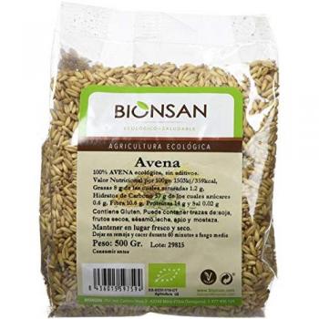 Avena en grano ecológica de proximidad 500gr Bionsan - Avena Sativa en Grano Ecológica, 100% natural, cultivada sin pesticidas ni herbicidas, empaquetada en bolsa reciclable